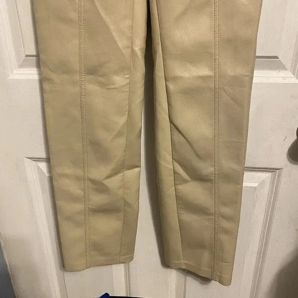 Aritzia Wilfred Beige Faux Leather Pants Women 00 High Rise Straight Work Travel - Picture 7 of 12
